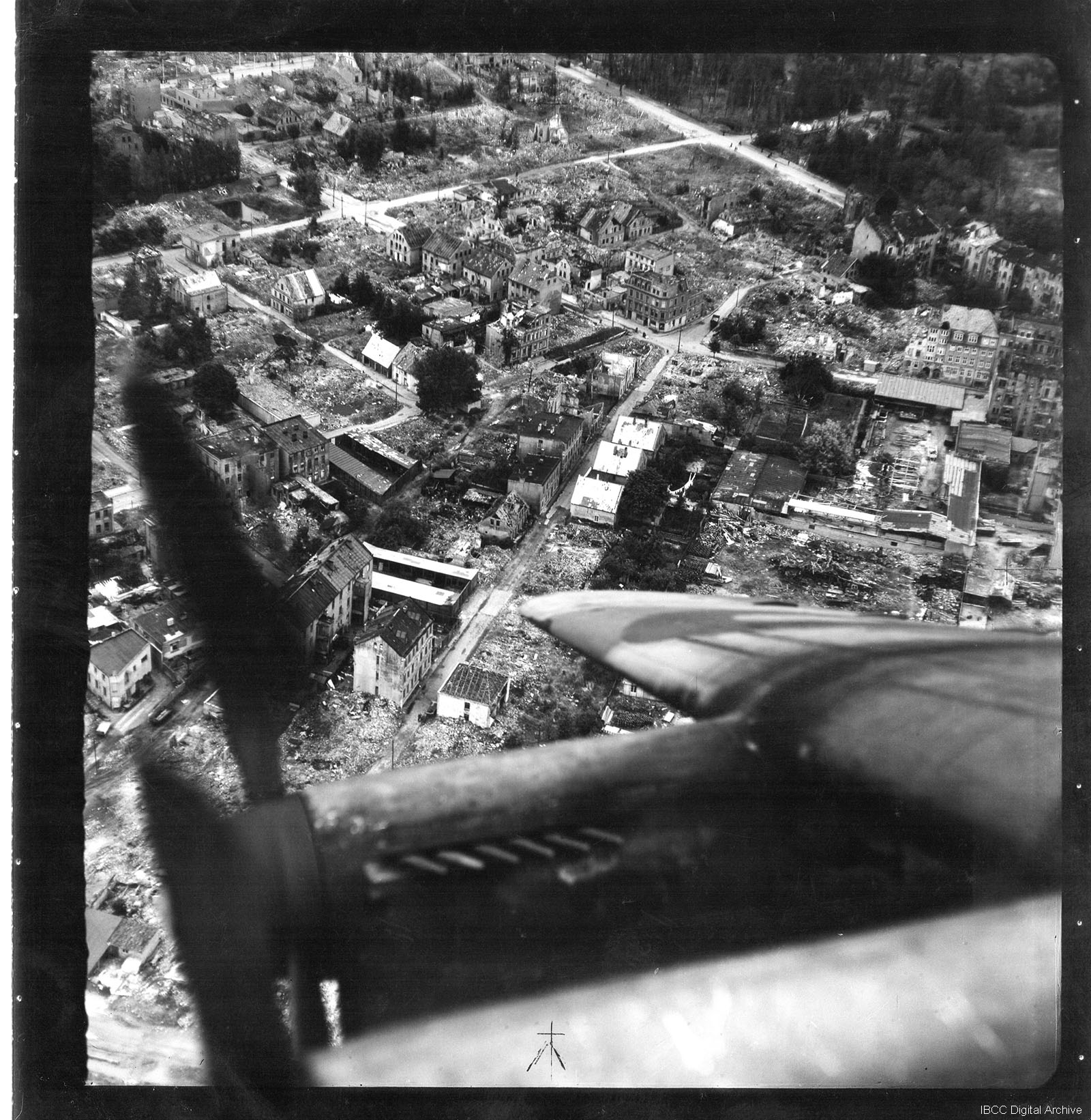 Arial image of a bomber city in 1945