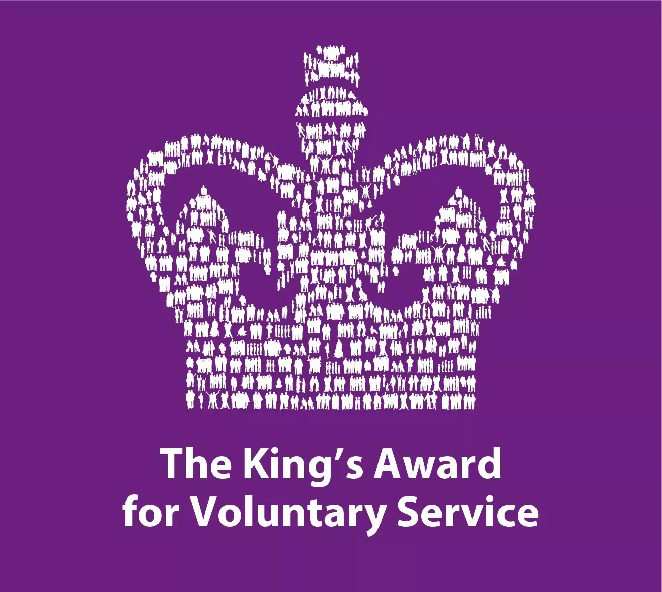 Purple and white Kings Award for Voluntary Service logo
